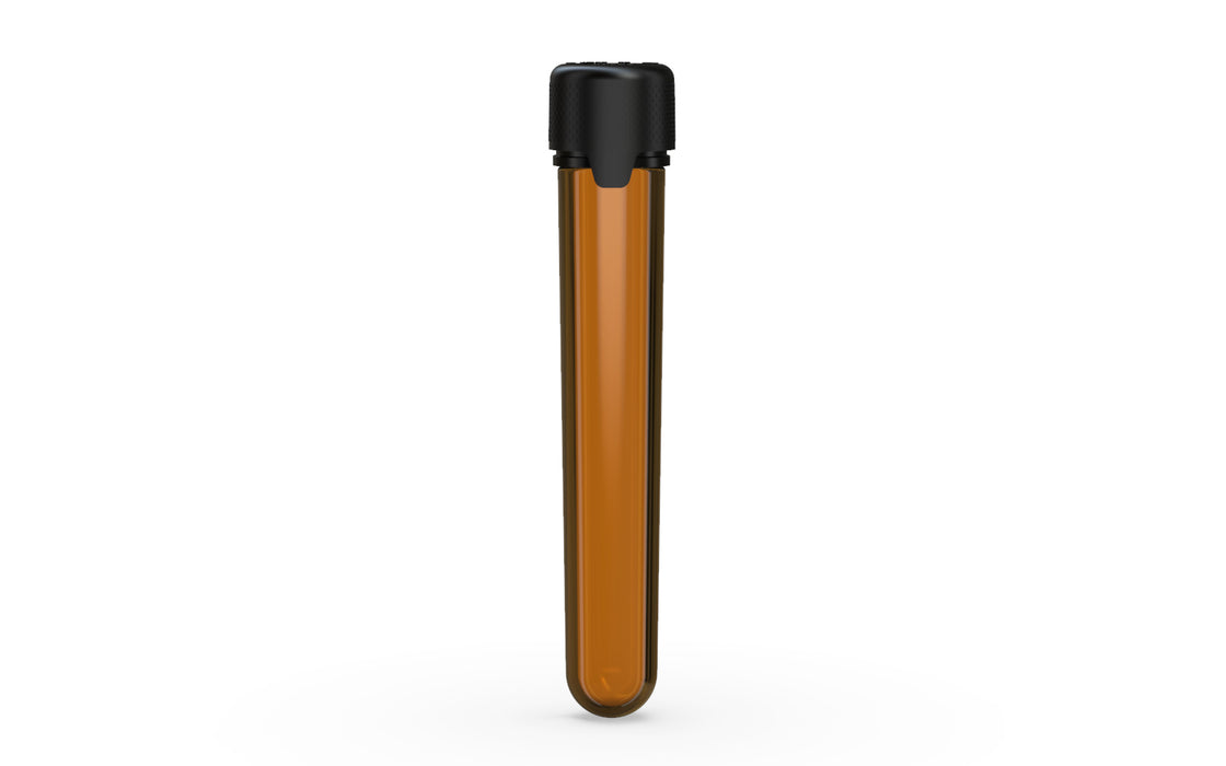 Aviator CR - Tube 120mm with Inner Seal & Tamper - Translucent Amber with Opaque Black Lid