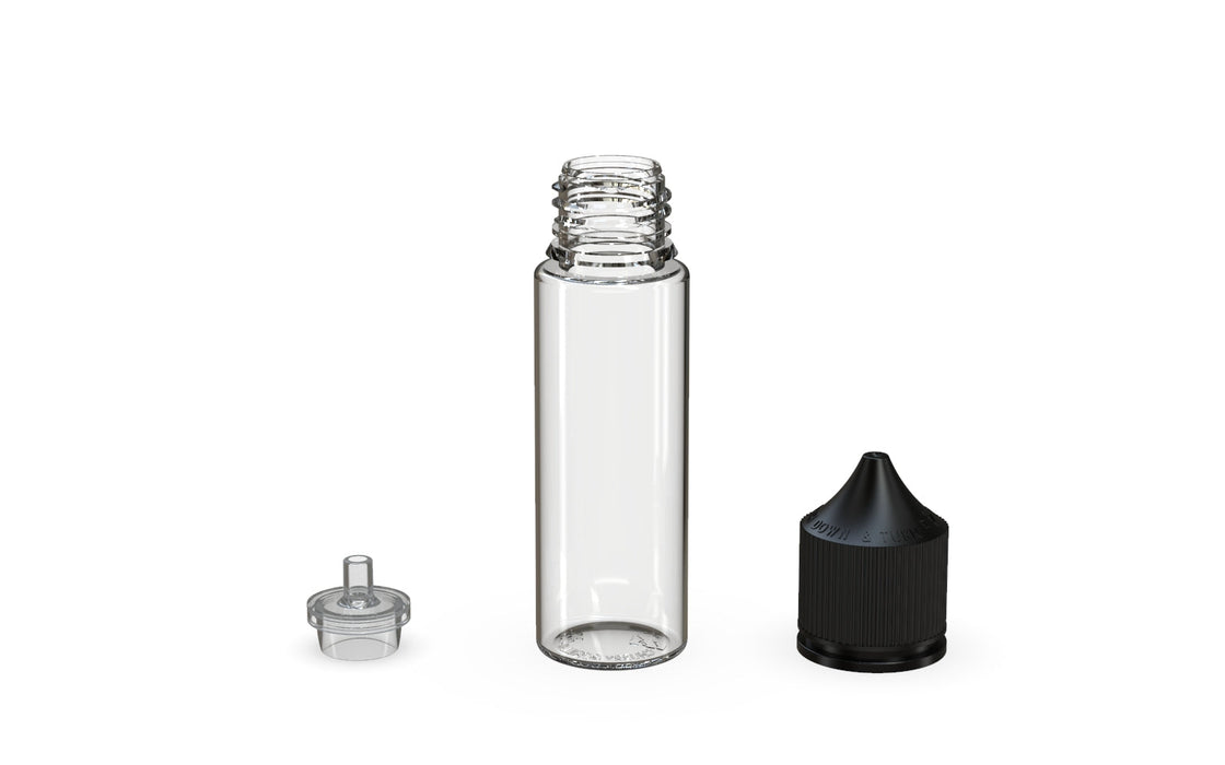 Chubby Gorilla - 50ML Production-Ready Unicorn Bottle - Clear Bottle / Black Cap - V3 with Reducer Tip