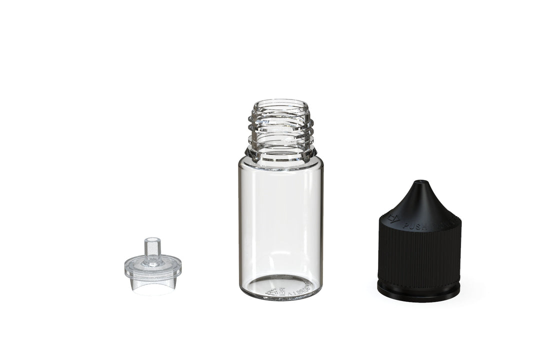 Chubby Gorilla - 30ML Stubby Production-Ready Unicorn Bottle - Clear Bottle / Black Cap - V3 with Reducer Tip