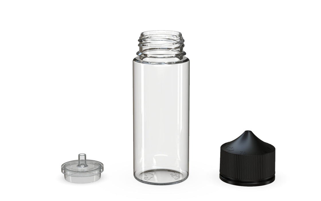 Chubby Gorilla - 120ML Production-Ready Unicorn Bottle - Clear Bottle / Black Cap - V3 with Reducer Tip
