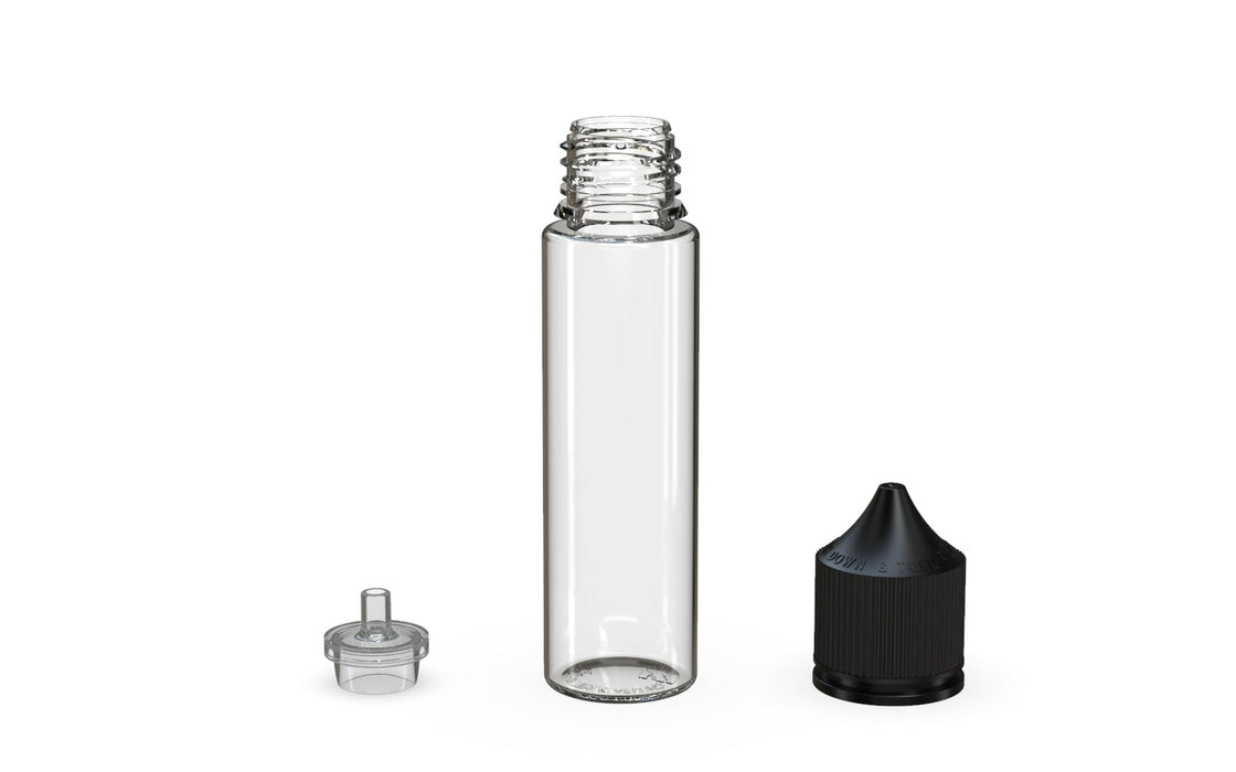 Chubby Gorilla 60ML Production-Ready Unicorn Bottle - Clear Bottle / Black Cap - V3 with Reducer Tip