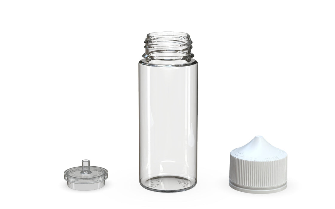 Chubby Gorilla - 120ML Production-Ready Unicorn Bottle - Clear Bottle / White Cap - V3 with Reducer Tip