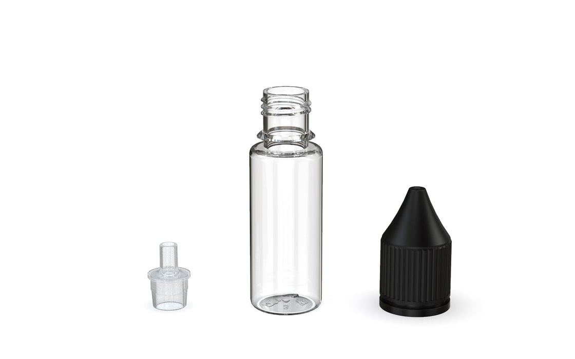 Chubby Gorilla - 15ML V3 Production-Ready Unicorn Bottle - Clear Bottle / Black Cap - V3 - With Reducer Tip