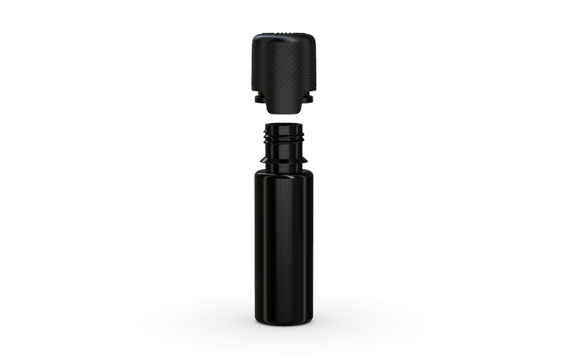 Aviator 16.5ML Bottle With Inner Seal & Tamper Evident Breakoff Band - Opaque Black Bottle / Opaque Black Cap