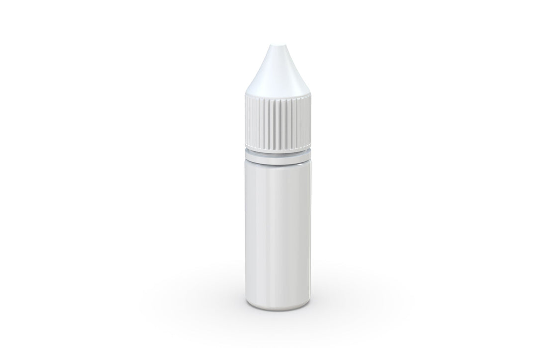 Chubby Gorilla - 15ML V3 Production-Ready Unicorn Bottle - Opaque White Bottle / White Cap - V3 Chubby Gorilla - 15ML V3 Production-Ready Unicorn Bottle - Opaque White Bottle / White Cap - V3 with Reducer tip