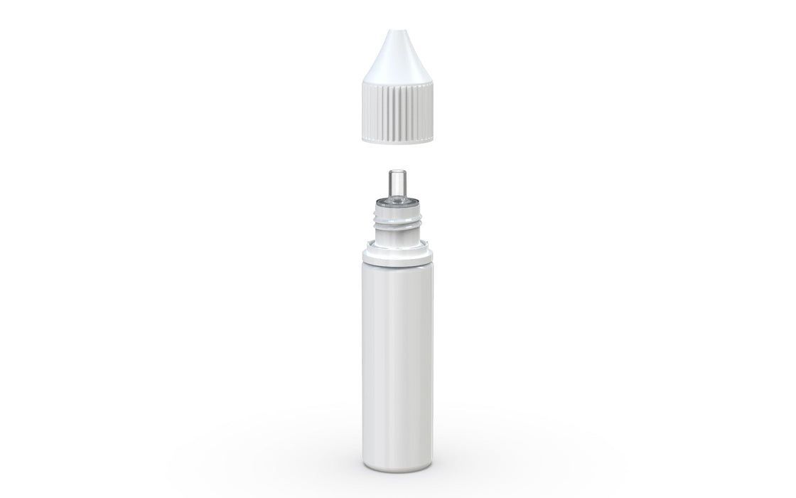 Chubby Gorilla - 20ML Production-Ready Unicorn Bottle - Solid White Bottle / White Cap - V3 with Reducer Tip