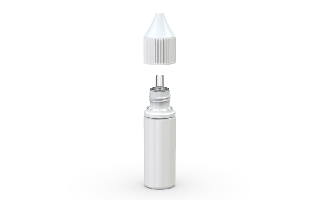 Chubby Gorilla - 15ML V3 Production-Ready Unicorn Bottle - Opaque White Bottle / White Cap - V3 Chubby Gorilla - 15ML V3 Production-Ready Unicorn Bottle - Opaque White Bottle / White Cap - V3 with Reducer tip