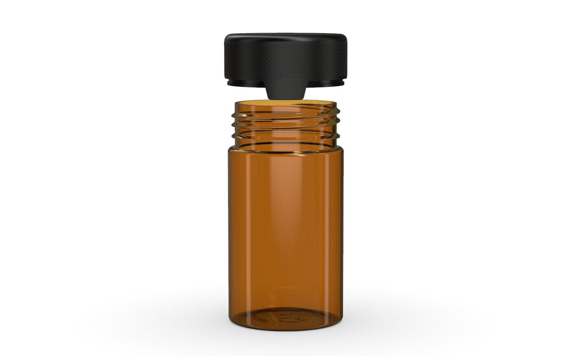 150CC/5OZ/150ML Aviator CR - Container With Inner Seal & Tamper - Translucent Amber With Opaque Black Lid