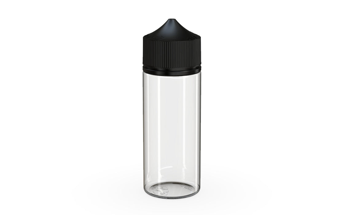 Chubby Gorilla - 120ML Production-Ready Unicorn Bottle - Clear Bottle / Black Cap - V3 with Reducer Tip