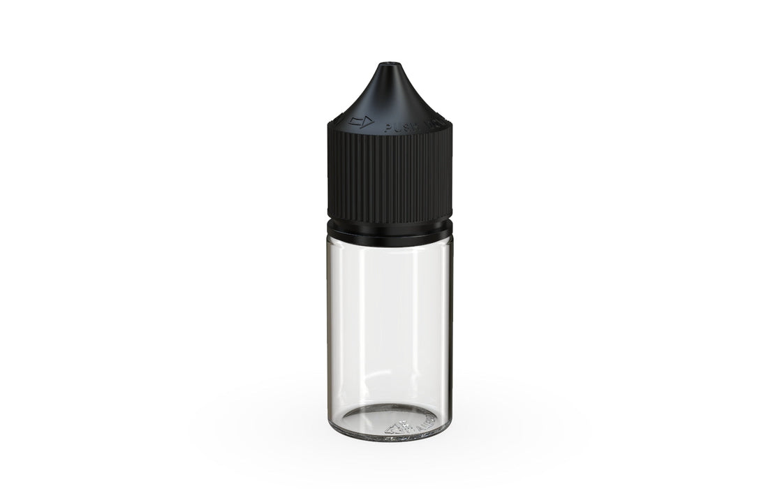 Chubby Gorilla - 30ML Stubby Production-Ready Unicorn Bottle - Clear Bottle / Black Cap - V3 with Reducer Tip