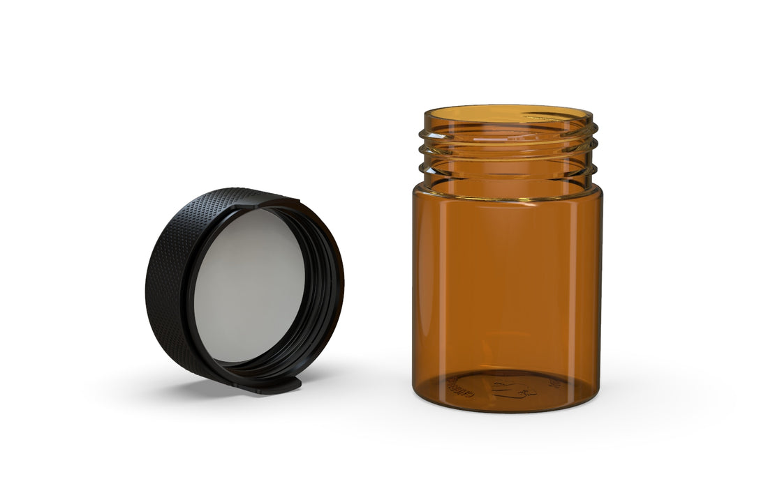 120CC/4FL.OZ/120ML Aviator CR - Container With Inner Seal & Tamper - Translucent Amber With Opaque Black Lid
