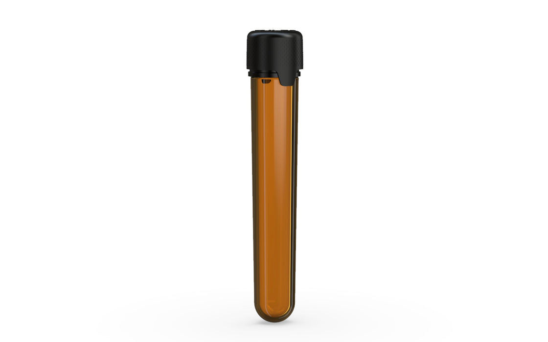 Aviator CR - Tube 120mm with Inner Seal & Tamper - Translucent Amber with Opaque Black Lid