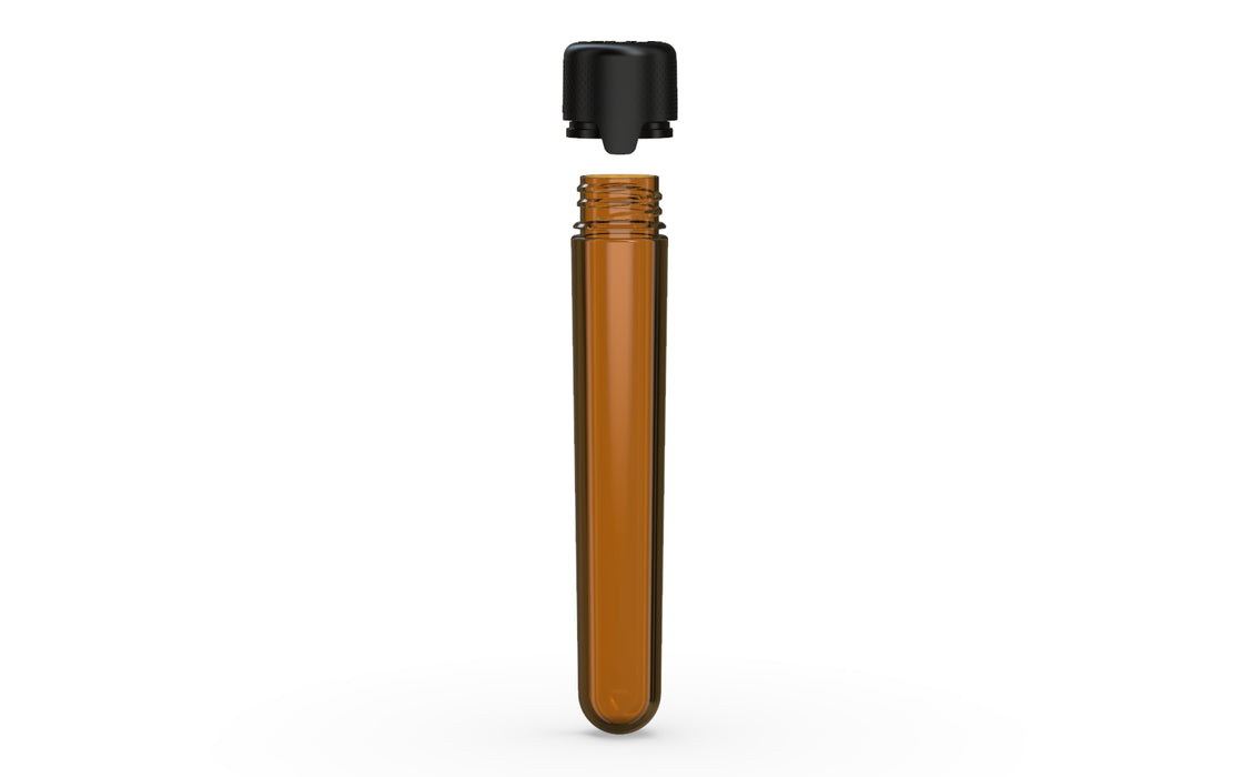 Aviator CR - Tube 120mm with Inner Seal & Tamper - Translucent Amber with Opaque Black Lid