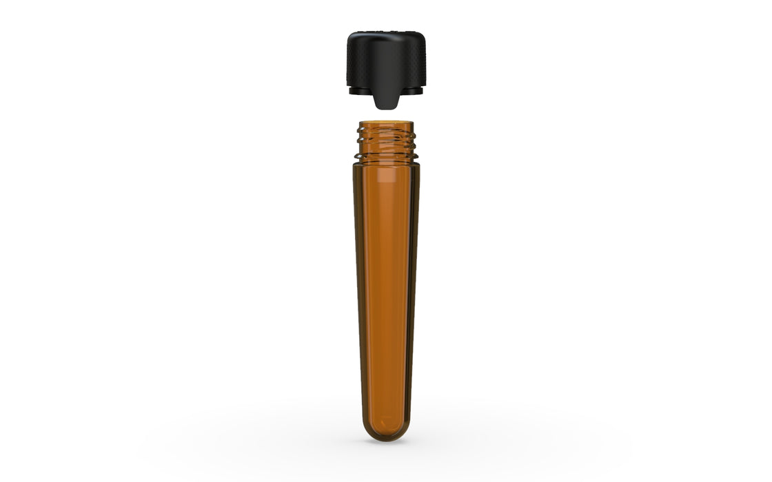 Aviator CR - Tube 100MM with Inner Seal & Tamper - Translucent Amber with Opaque Black Lid