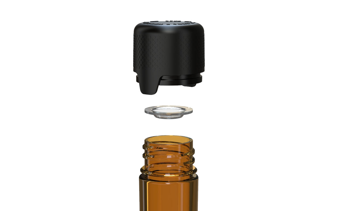 Aviator CR - Tube 120mm with Inner Seal & Tamper - Translucent Amber with Opaque Black Lid