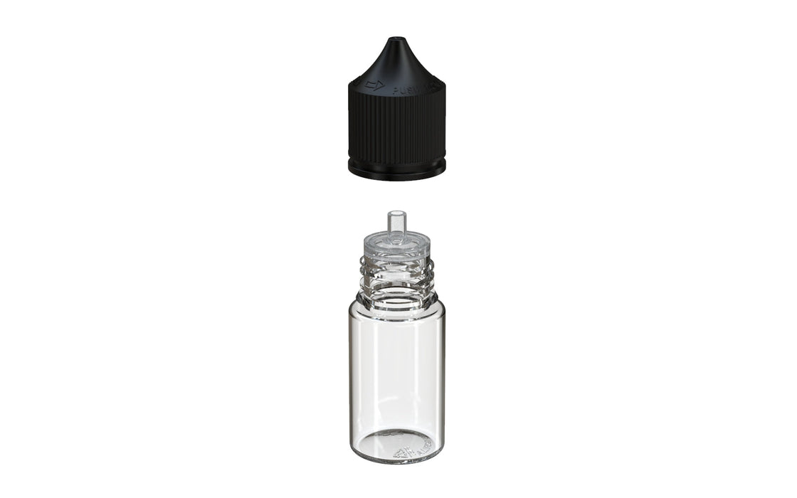Chubby Gorilla - 30ML Stubby Production-Ready Unicorn Bottle - Clear Bottle / Black Cap - V3 with Reducer Tip