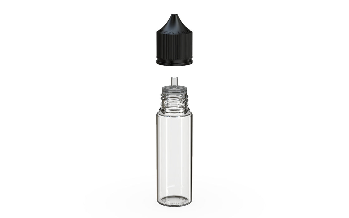 Chubby Gorilla - 50ML Production-Ready Unicorn Bottle - Clear Bottle / Black Cap - V3 with Reducer Tip