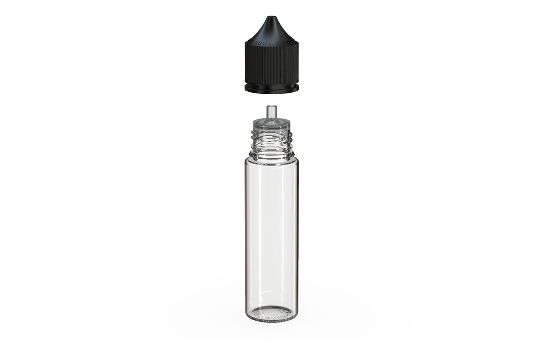 Chubby Gorilla 60ML Production-Ready Unicorn Bottle - Clear Bottle / Black Cap - V3 with Reducer Tip