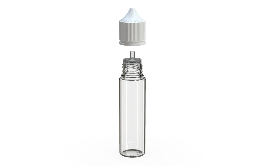 Chubby Gorilla - 60ML Production-Ready Unicorn Bottle - Clear Bottle / White Cap - V3 with Reducer Tip