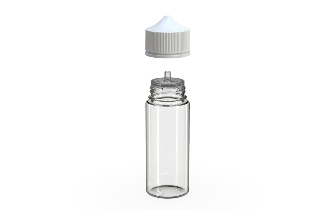 Chubby Gorilla - 120ML Production-Ready Unicorn Bottle - Clear Bottle / White Cap - V3 with Reducer Tip