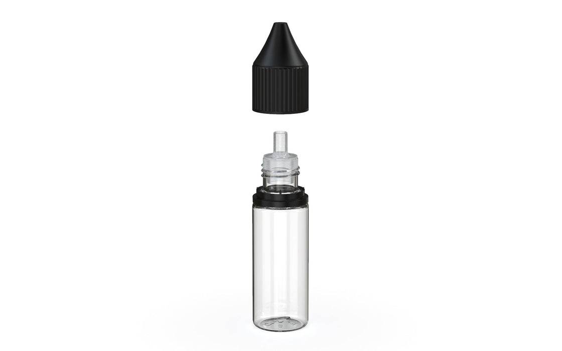 Chubby Gorilla - 15ML V3 Production-Ready Unicorn Bottle - Clear Bottle / Black Cap - V3 - With Reducer Tip