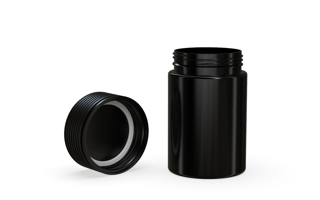 150CC/5OZ Spiral CR - Container With Inner Seal & Tamper - Opaque Black With Opaque Black Lid