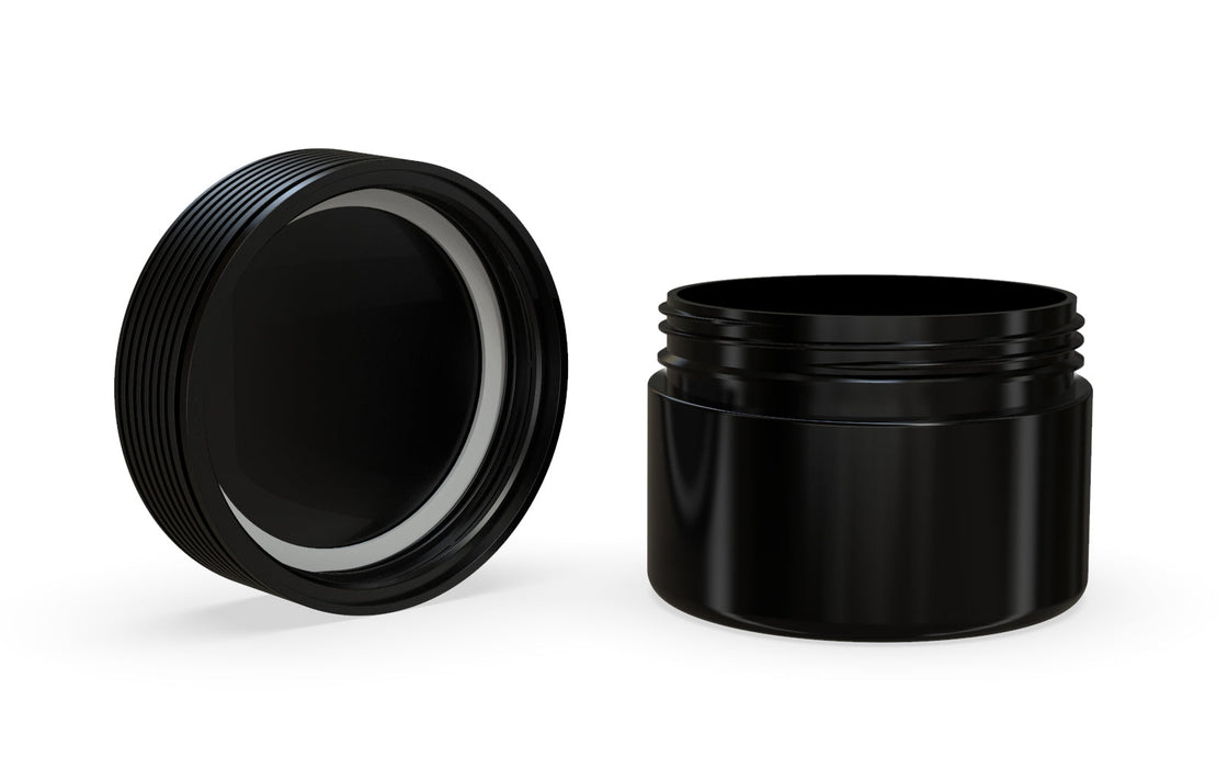 220CC/7.5FL.OZ Spiral CR - XL Container With Inner Seal & Tamper - Opaque Black With Opaque Black Lid