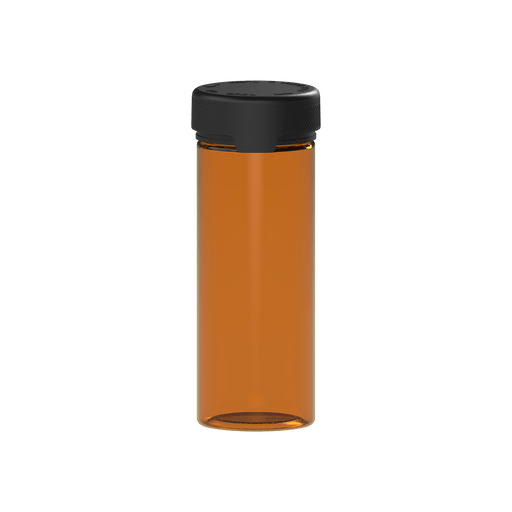 240CC/8FL.OZ/240ML Aviator CR - Container With Inner Seal & Tamper - Translucent Amber With Opaque Black Lid - Copackr.com