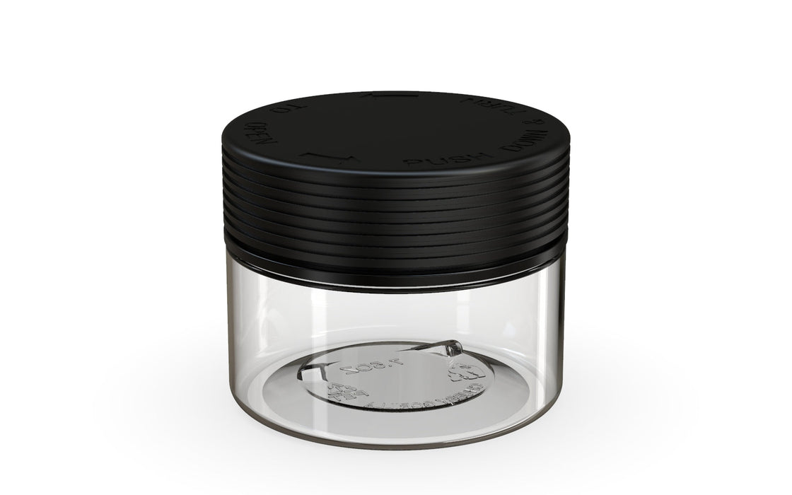 220CC/7.5FL.OZ Spiral CR - XL Container With Inner Seal & Tamper - Clear Natural With Opaque Black Lid