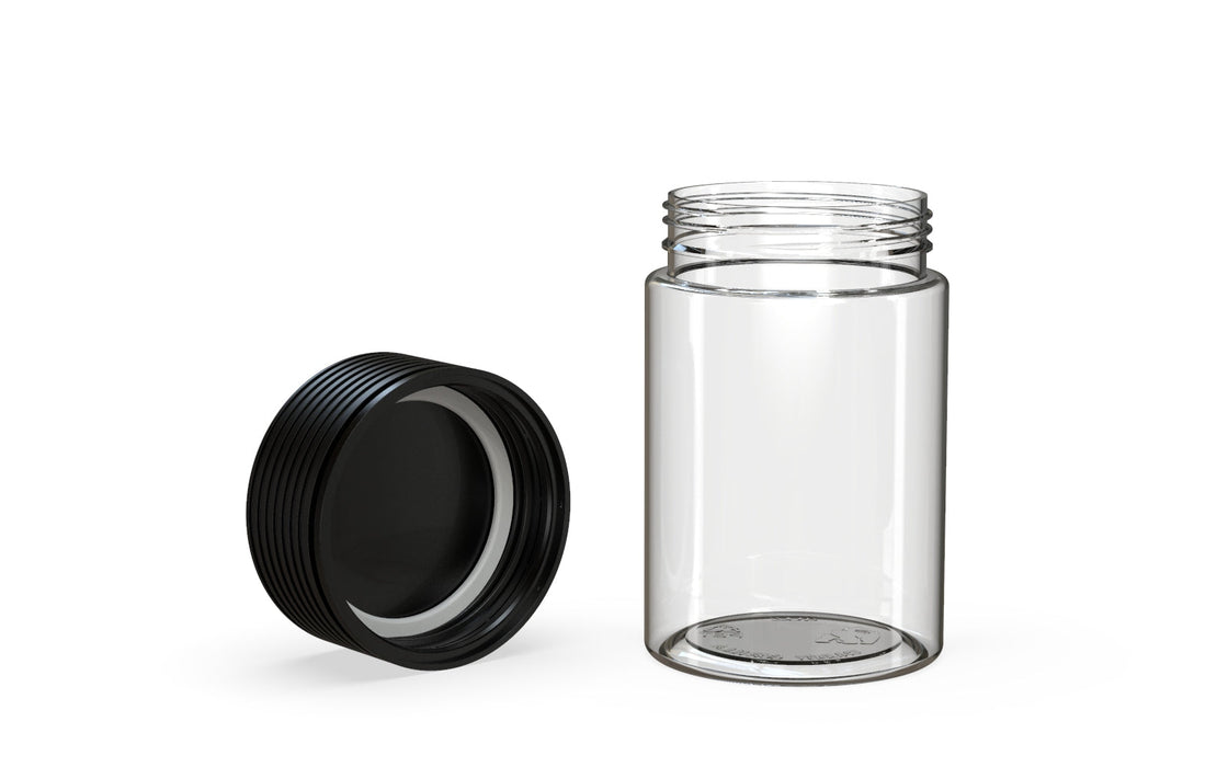 150CC/5OZ Spiral CR - Container With Inner Seal & Tamper - Clear Natural With Opaque Black Lid