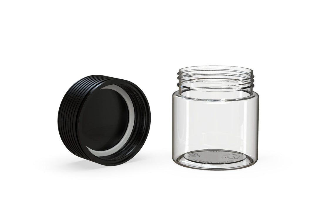 90CC/3FL.OZ Spiral CR - Container With Inner Seal & Tamper - Clear Natural With Opaque Black Lid