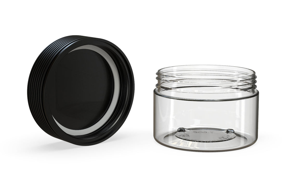 220CC/7.5FL.OZ Spiral CR - XL Container With Inner Seal & Tamper - Clear Natural With Opaque Black Lid