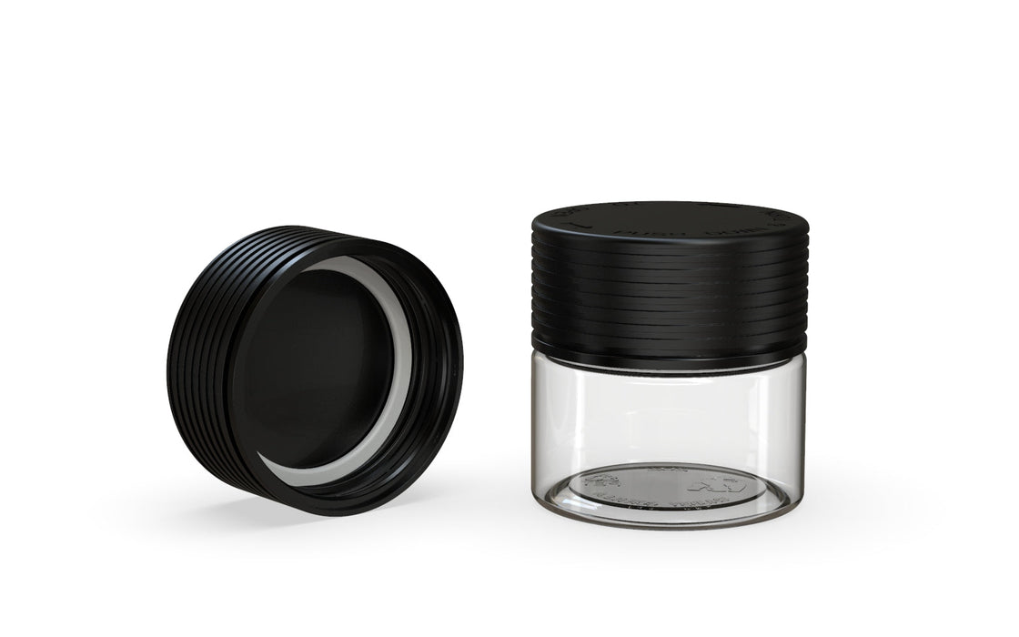 60CC/2FL.OZ Spiral CR - Container With Inner Seal & Tamper - Clear Natural With Opaque Black Lid