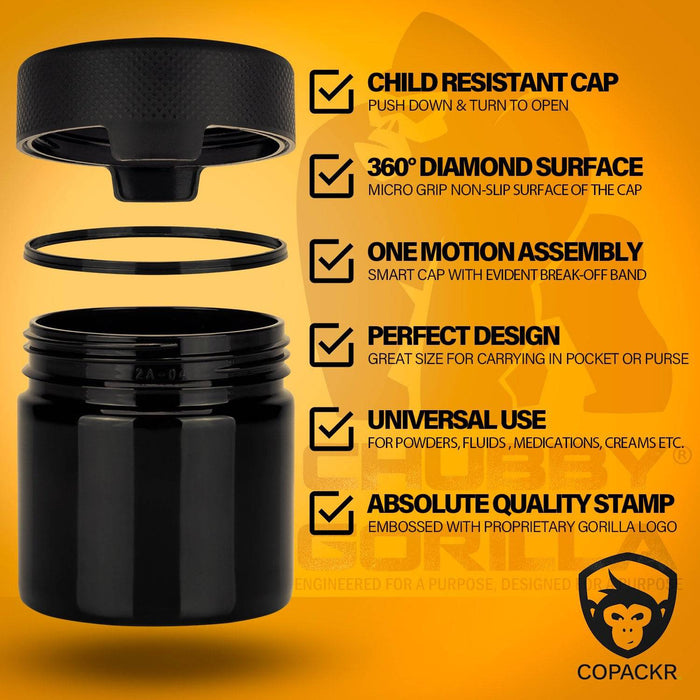 60CC/2FL.OZ/60ML Aviator CR - Container With Inner Seal & Tamper - Opaque Black With Opaque Black Lid - Copackr.com