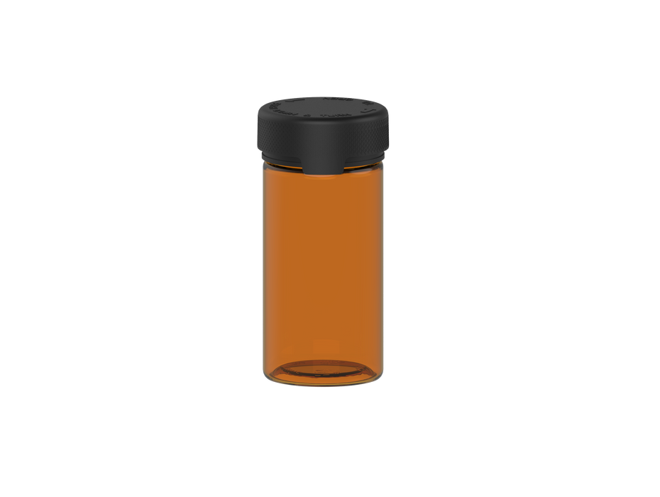 180CC/6FL.OZ/180ML Aviator CR - Container With Inner Seal & Tamper - Translucent Amber With Opaque Black Lid