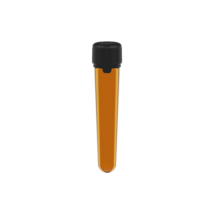 AVIATOR CR - TUBE 100MM WITH INNER SEAL & TAMPER - TRANSLUCENT AMBER WITH OPAQUE BLACK LID - Copackr.com