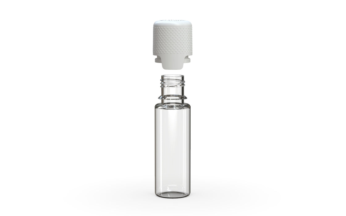 Aviator 16,5ML lahvička s vnitřním těsněním a odlamovací páskou - čirá přírodní lahvička / neprůhledný bílý uzávěr