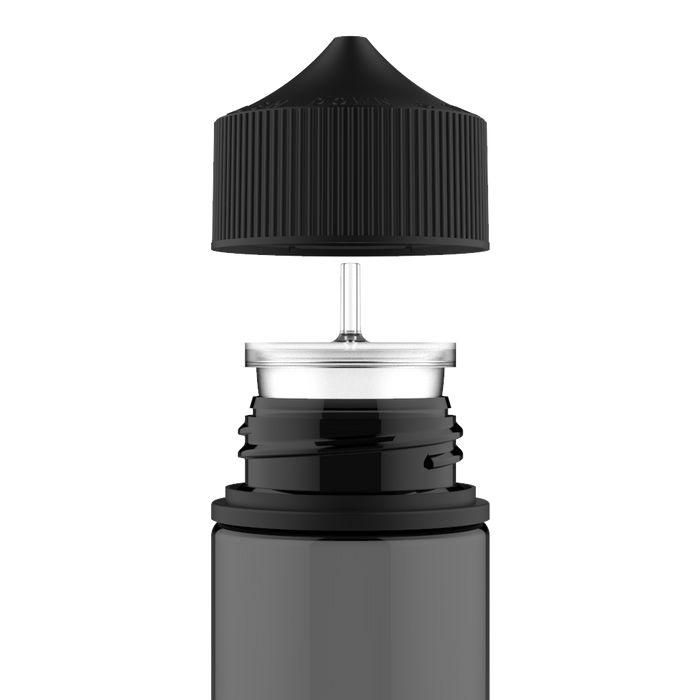 Chubby Gorilla - 120ML láhev Unicorn připravená k výrobě - průsvitná černá láhev / černý uzávěr - V3