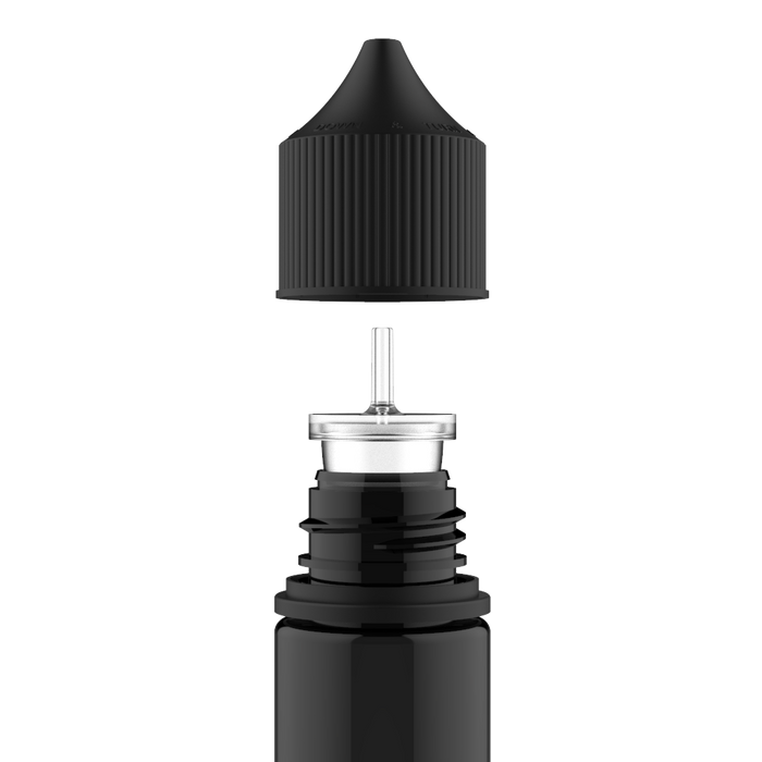 Chubby Gorilla Chubby Gorilla - 30ML láhev Stubby Unicorn - průhledná černá láhev / černý uzávěr - V3