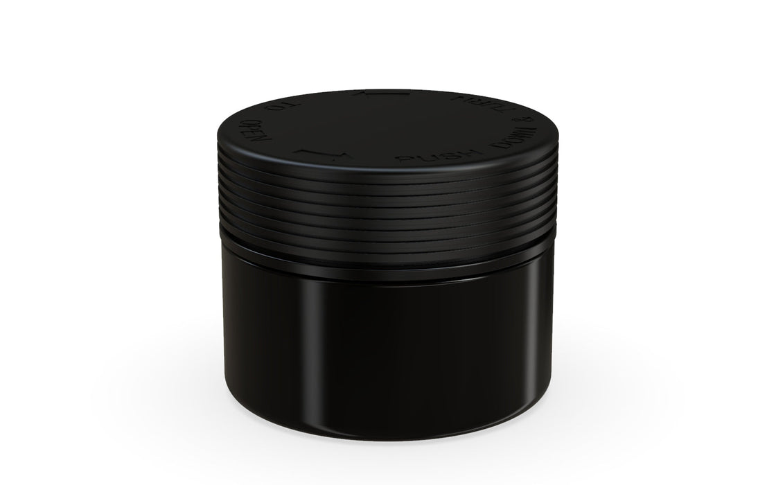 220CC/7.5FL.OZ Spiral CR - XL-Behälter mit Innensiegel & Tamper - undurchsichtig schwarz mit undurchsichtig schwarzem Deckel