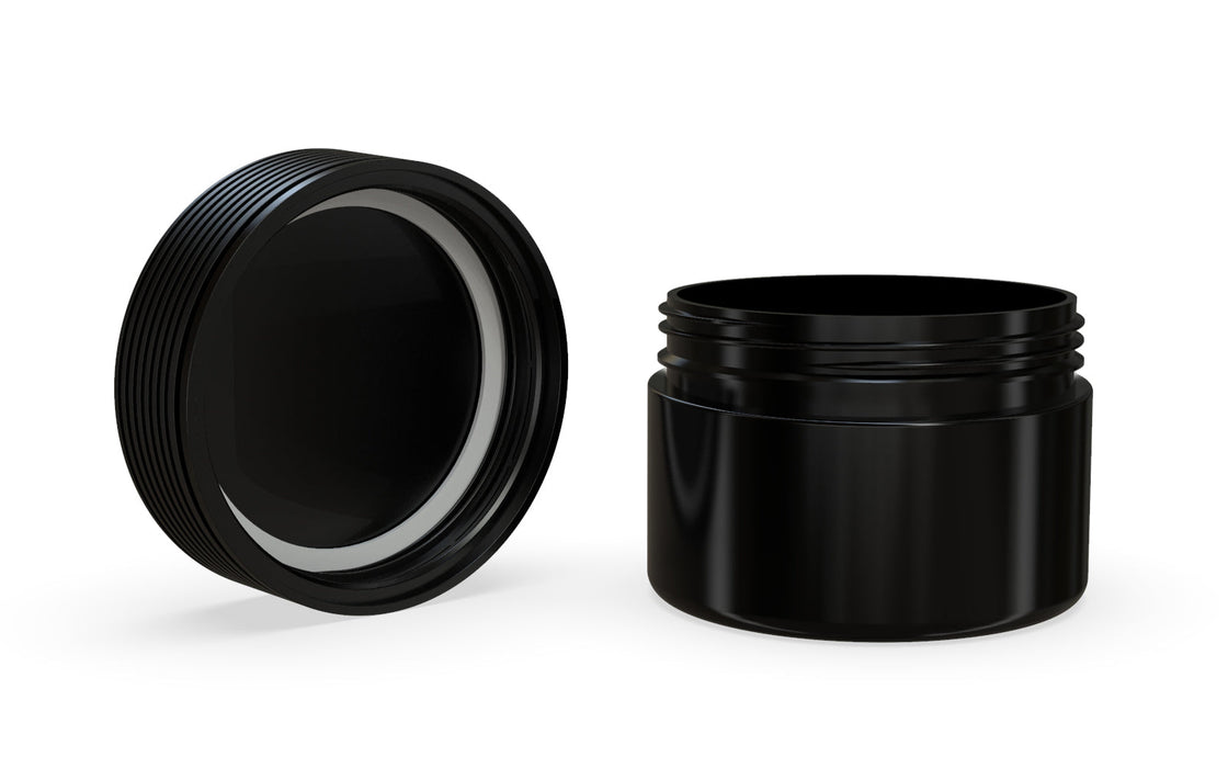 220CC/7.5FL.OZ Spiral CR - XL-Behälter mit Innensiegel & Tamper - undurchsichtig schwarz mit undurchsichtig schwarzem Deckel