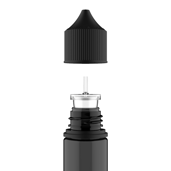 Chubby Gorilla 60ML produktionsfertige Einhorn-Flasche - Durchsichtige schwarze Flasche / schwarzer Deckel - V3