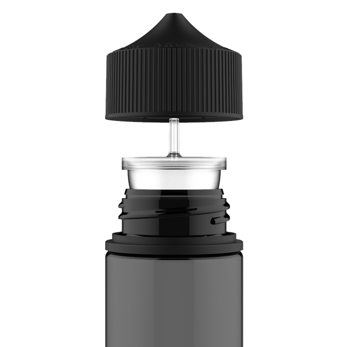 Chubby Gorilla - 75ML Stubby Unicorn Flasche - Transparente schwarze Flasche / schwarzer Deckel - V3 - Copackr.com