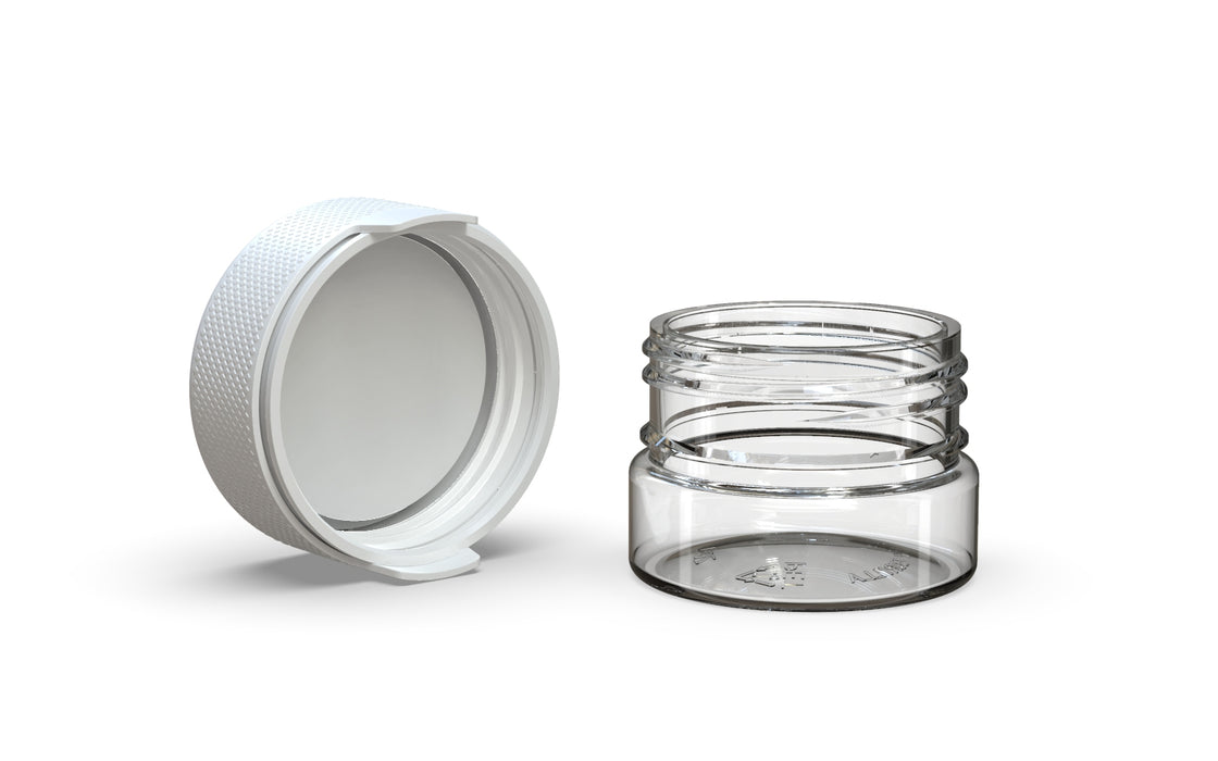 30CC/1FL.OZ/30ML Aviator CR - Envase con precinto interior y precinto de seguridad - Transparente natural con tapa blanca opaca