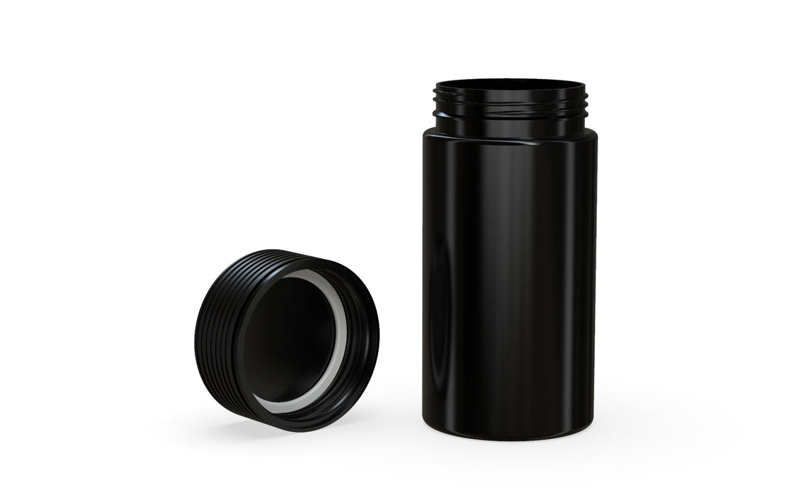180CC/6FL.OZ Spiral CR - Contenant avec sceau intérieur et inviolabilité - noir opaque avec couvercle noir opaque