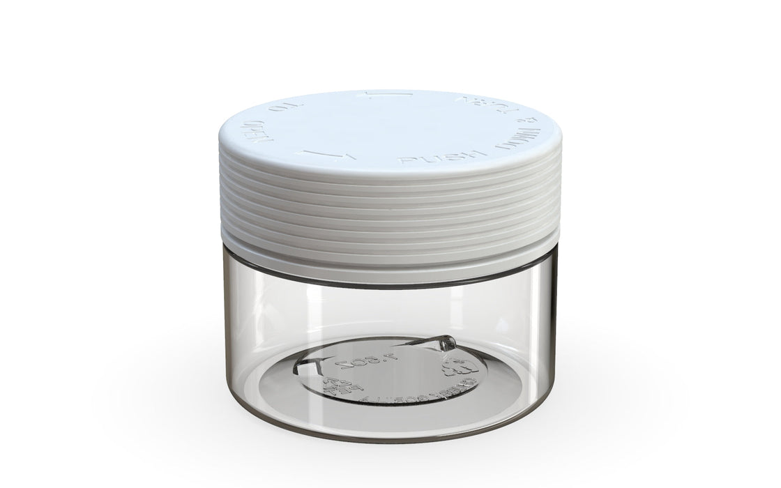 220CC/7.5FL.OZ Spiral CR - Container XL avec scellé intérieur et inviolabilité - Naturel transparent avec couvercle blanc opaque